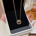 Rose gold stainless steel double ring necklace with Roman numerals and micro-inlay stones - Double Ring Roman Numeral Pendant