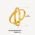 Adjustable 18K gold plated stainless steel ring with twisted rope and smooth band design - Double Layer Cross Twist Style (482)