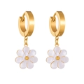 Elegant gold daisy earrings with white mother of pearl petals on a clean white background - Daisy Earrings A802