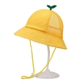Yellow kids fisherman hat with green sprout design and breathable mesh panels - Green Leaf Mesh Style (Yellow)