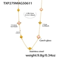 Collier long 80cm en acier inoxydable doré 18 carats avec perles carrées en verre rose - Style Pierre en Verre Rose (TXP279)