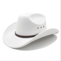 Classic white felt cowboy hat with embossed brown leather band and metal vents - M (56-58cm) / White