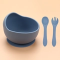 Morandi blue silicone suction bowl set with ergonomic spoon and fork for baby feeding - Snail Bowl 2-Piece Set (Bowl + Fork & Spoon) / Grey Blue