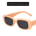 Retro rectangular sunglasses with orange pink frames and dark grey tinted lenses - Orange Pink Frame Grey Lens