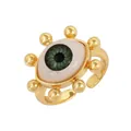 Gold-plated copper evil eye ring with green iris and adjustable open band - Gray Green - Beaded Eye
