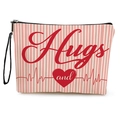 Neceser de rayas rosas con estampado 'Hugs and' y corazones para organizar maquillaje - Hugs & Latidos (xy-060-4) / 17*25cm (Con Correa)