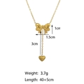 Minimalist gold bow and heart pendant necklace with size labels and 40+5cm chain length - [XKN0158] Bowknot Heart Necklace Gold