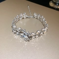 Silver-colored double-row bracelet with sparkling oval and round-cut cubic zirconia crystals - Silver Double Layer Bracelet (163#)