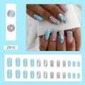 Faux ongles carrés bleus avec strass et design marbré ensemble de 24 pièces - Z815 Sable Mouvant Bleu Mer (Style Colle)