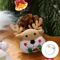 Plush Christmas reindeer brooch with golden glitter antlers and green plaid bow tie - Cute Reindeer - Brooch Style