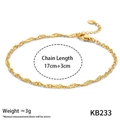 Detail view of 17cm gold twisted rope chain bracelet with 3cm extension and 3g weight - Gold Water Wave Chain (KB233)