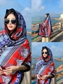 Detail of bohemian floral print beach shawl in vibrant red and blue ethnic patterns - Red Blue Black Ethnic (Ethnic Style-6)
