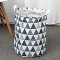 Foldable canvas laundry basket with blue triangle prints and handles on gray rug - Blue Triangle / 35*41cm (45L)
