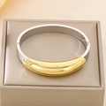 Two-tone 18K gold-plated stainless steel knot bangle with silver and gold contrast - Gold Silver Streamlined Color Block Bracelet (KB187030-SP)