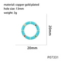 Detail of 20mm gold plated round pendant with light blue enamel and colorful zircon stones - Cyan (P07331)