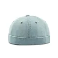Retro washed light blue denim miki hat with rolled cuff and six-panel stitching design - Adjustable / Light Blue