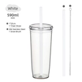 590ml transparent Tritan straw cup in white with 304 stainless steel cleaning brush - 590ml / White