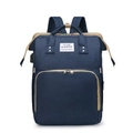 Dark blue foldable diaper backpack with adjustable straps and golden zip pockets - Dark Blue Upgrade USB+Sunshade