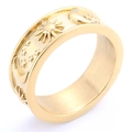 Breiter goldener Edelstahlring mit himmlischen Sonnen Mond und Sternen Reliefmustern - US 7 / Gold (02412)