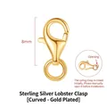 Golden S925 sterling silver lobster clasp 8mm jewelry connector with spring ring - 925 Silver Curved Clasp Gold / 8mm