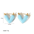 Minimalist light blue heart hoop earrings in gold stainless steel with size measurements - Blue Enamel Heart Style (55-TE6389-BL)