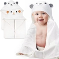 Soft white coral fleece baby hooded towel with cute animal embroidery bear ears - 80*80cm / Grey Ear Bear