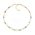 Bohemian colorful TOHO seed bead necklace with natural freshwater pearls and lobster clasp - Rainbow Freshwater Pearl Style (ZZX220019A)