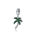 Silver coconut tree charm with green zircons for DIY woven leather rope bracelets - Zircon Inlaid Coconut Tree Pendant Only (Without Chain)