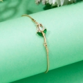 Elegant gold tulip bracelet with white opal stone and green leaf crystals for women - White and Green