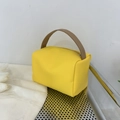 Minimalist bright yellow square handbag with contrasting brown faux leather top handle - Yellow