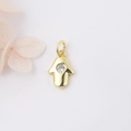 Golden Hamsa hand pendant with sparkling zircon inlay for DIY jewelry crafting - White Zirconia