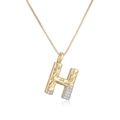 Two-tone plated letter H pendant necklace with cubic zirconia on gold box chain - Letter H