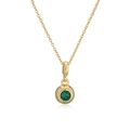 Detailed view of round gold necklace featuring a vibrant green gemstone centerpiece - Round / Green
