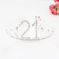 Elegant silver 21st birthday crown headband featuring sparkling white and pink rhinestones - 21 Years Old / Silver
