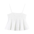 Dettaglio del ricamo traforato bianco e pizzo su un elegante top senza maniche - XS / Top Bianco