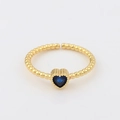 Anello con perline placcato oro 18k con cristallo blu a cuore e fascia regolabile - Aperto Regolabile / Blu