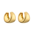 Polished 18K gold plated C-shaped ear cuffs with retro layered textured finish - Gold Wide C-shape