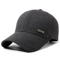 Dunkelgraue Herren-Baseballkappe aus Wollstoff mit silberner NYCA-Metallplakette - Verstellbar / Grau