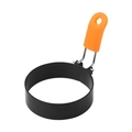 Non-stick black metal egg frying ring mold with orange anti-scald silicone handle. - Orange
