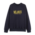 Sudadera de algodón azul oscuro con estampado Milano 75 amarillo, estilo clásico de manga larga - S / Azul marino