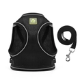 Reflective black mesh dog harness and leash set with breathable fabric for small pets - XL / Upgraded Black