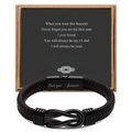 Men's brown braided leather bracelet with black infinity clasp and gift card - To My Dad + Engraving Love You Forever