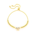 Adjustable golden beaded bracelet featuring a sparkling butterfly charm with crystals - Gold Beaded Butterfly