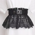 Elegant wide black lace corset belt with leather accents and silver metal ring buckle - 05 Snap Button/Black / 60-80cm
