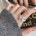 Irregular molten silver S925 ring with vintage textured finish on index finger - JZ0387-Lava Fluid
