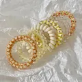 Set di elastici per capelli a spirale con pois e motivi floreali su sfondo bianco - 3# Giallo Formaggio Set da 6