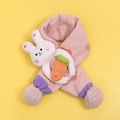 Pink knitted scarf for kids featuring cute white bunny and orange carrot decorations - Pink-Scarf