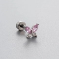Silver butterfly ear stud with pink and white zirconia stones on a gray texture surface - Butterfly Style (A015-1#) / Single Piece