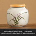 Miniature white ceramic tea canister with hand-painted orchid and bamboo lid - Moon White Hand Painted Antique Orchid - Jar