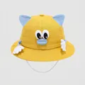 Detail van de katoenen stof en cartoon handen op de gele zonnehoed voor kinderen - 50cm (1-3 jaar) / Geel